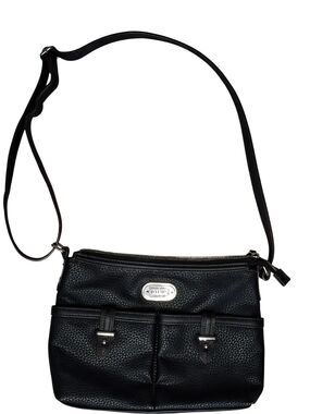Chaps Black Pebbled Leather Crossbody Bag - Classic Everyday Style